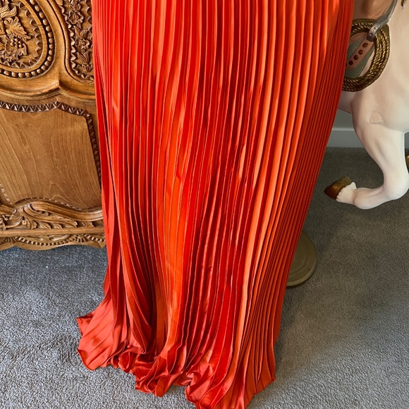 NWT Mac Duggal 26729 [12] Pleated Ruffled Cap Sleeve Cut Out Lace Up Gown Orange - Picture 5 of 12